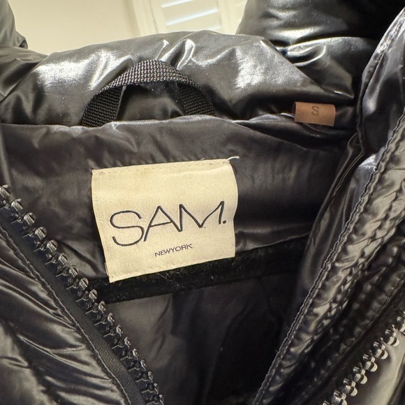 Sam. Infinity Fox Fur-Trim Belted Down Puffer Jacket - Picture 6 of 10